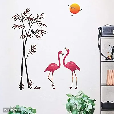 Sky Decal Decorative Flamingo Tree Birds with Sunset Multicolour Wall Sticker for Home d?cor (PVC Vinyl)-thumb3