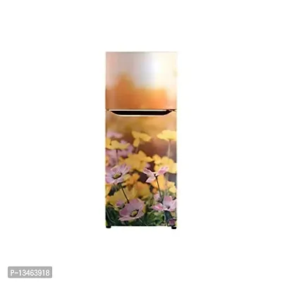 Sky Decal 3D Pink Flower Yellow Flower Sunset Fridge Wallpaper Poster Adhesive Vinyl Sticker Fridge wrap Decorative Sticker (PVC Vinyl Covering Area 60cm X 160cm)