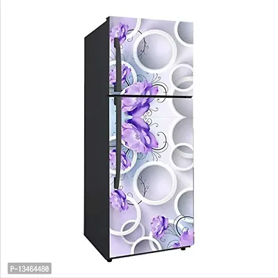 Sky Decal Decorative 3D Flower and Round Circle with Purple Shade Beautiful Extra Large Abstract Wall Fridge Sticker(PVC Vinyl)