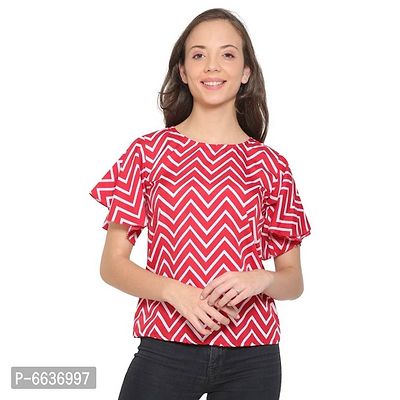 Womens Maroon and White Short Sleeve Printed Crepe Top-thumb0