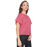 Womens Maroon and White Short Sleeve Printed Crepe Top-thumb1