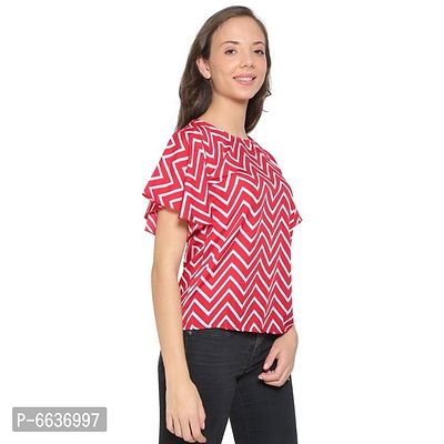 Womens Maroon and White Short Sleeve Printed Crepe Top-thumb2
