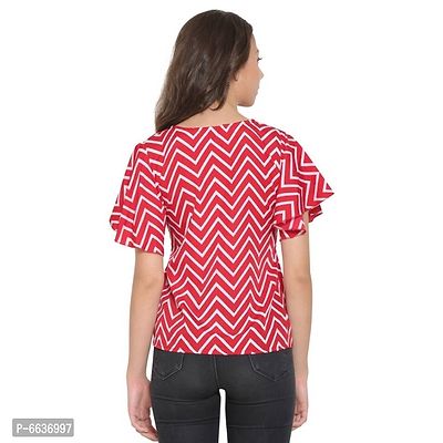 Womens Maroon and White Short Sleeve Printed Crepe Top-thumb3