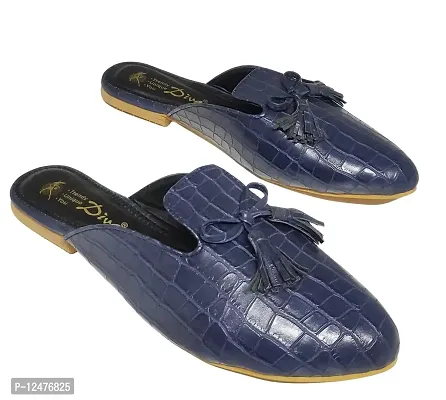 Diva Brand Flat Mule Hallf Shoes Cum Slides (Blue, Numeric_6_Point_5)-thumb0