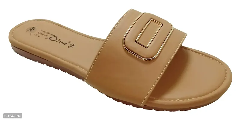 Diva:Trendy Unique You Soft Casual Slide Slippers with Golden Buckle-thumb2