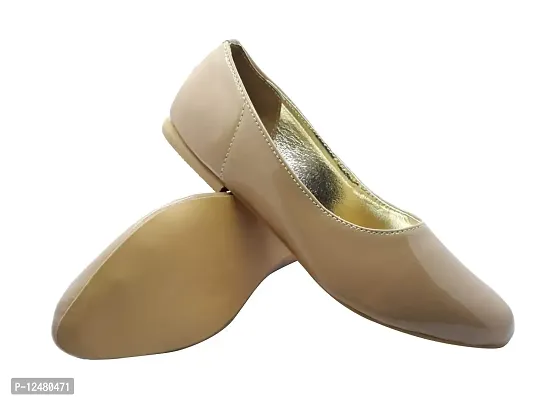 Diva:Trendy Unique You : Soft Glossy Flat Ballerina Pumps for Women Tan