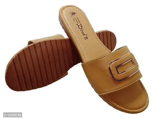 Diva:Trendy Unique You Soft Casual Slide Slippers with Golden Buckle-thumb0