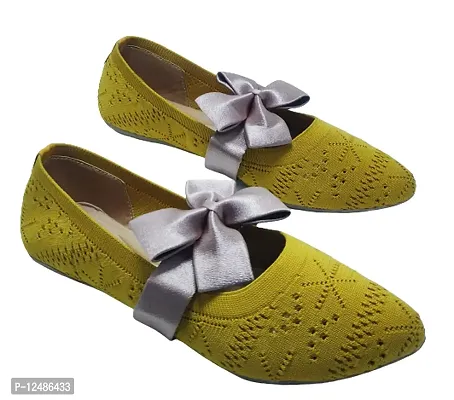 Diva Brand Mesh_Upper Ballerina Flat Shoes. (Mustard, Numeric_6_Point_5)