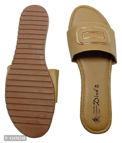 Diva:Trendy Unique You Soft Casual Slide Slippers with Golden Buckle-thumb3