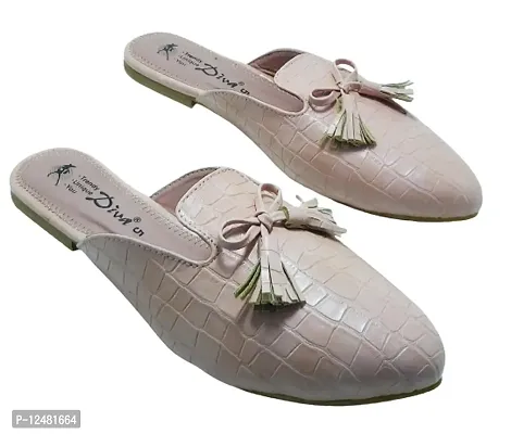 Diva Brand Flat Mule Hallf Shoes Cum Slides (Pink, Numeric_5)