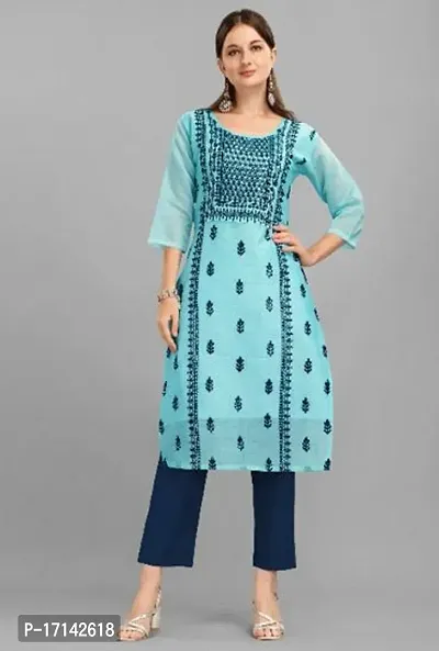 Stylish Blue Chanderi Silk A-Line Kurta Set For Women