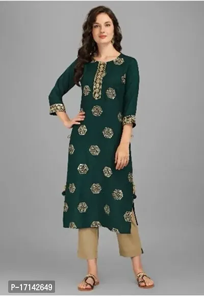 Stylish Green Viscose Rayon A-Line Kurta Set For Women-thumb0