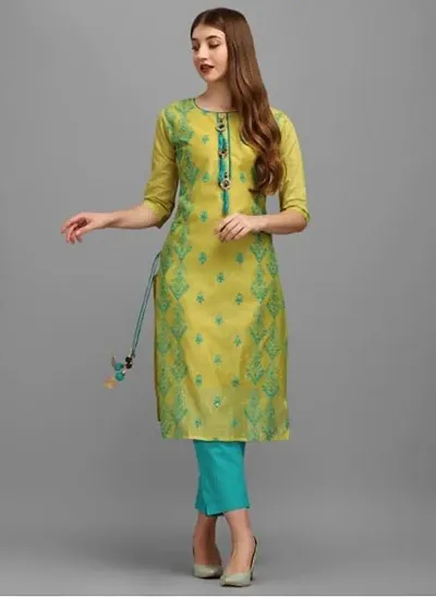 Elegant Poly Chanderi Embroidered With Fancy Latkan Kurti For Women