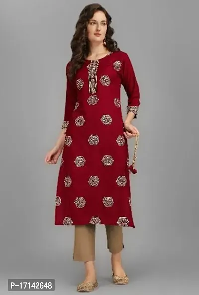 Stylish Maroon Viscose Rayon A-Line Kurta Set For Women-thumb0