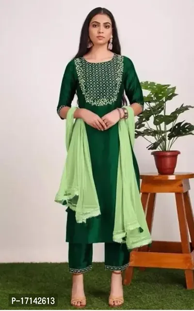 Stylish Green Silk A-Line Kurta Set For Women-thumb0