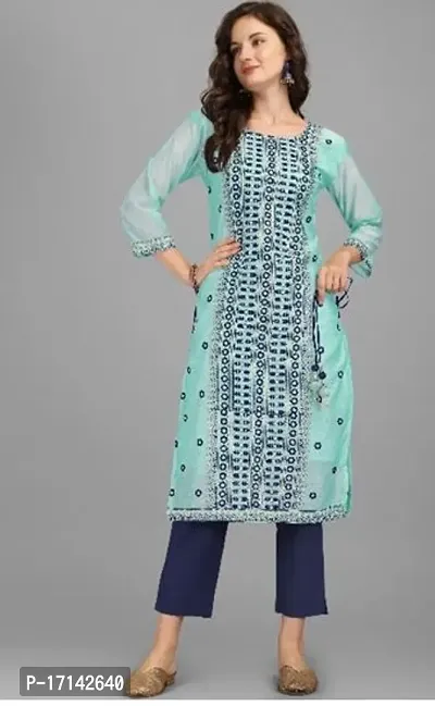 Stylish Blue Poly Chanderi A-Line Kurta Set For Women-thumb0