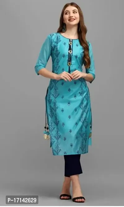 Stylish Blue Chanderi Silk A-Line Kurta Set For Women-thumb0