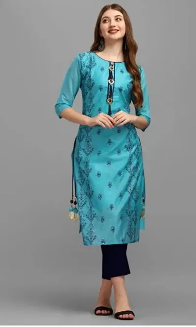 Elegant Poly Chanderi Embroidered With Fancy Latkan Kurti For Women