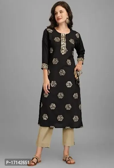 Stylish Black Viscose Rayon A-Line Kurta Set For Women-thumb0