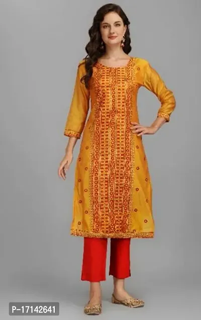 Stylish Yellow Poly Chanderi A-Line Kurta Set For Women