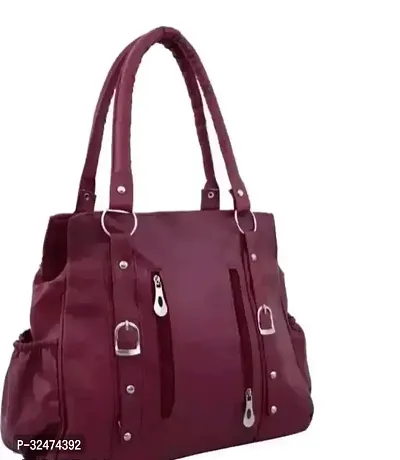 Stylish Maroon PU Solid Handbag For Women-thumb0