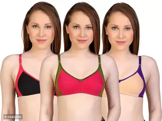 Stylish Cotton Blend Solid Full Coverage Bras For Women Pack Of 3