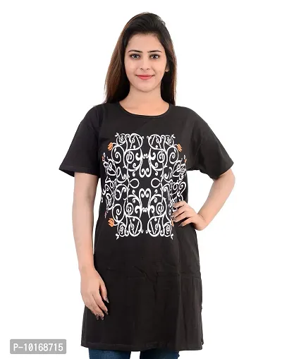 DDASPRATION Women Printed Long T-Shirt (X-Large, Black)