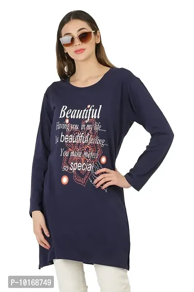 DDASPRATION Women's Printed Long T-Shirt Full Sleeve (BTF,Navy Blue)-thumb1