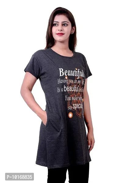 DG STAR Women Printed Pocket Long T-Shirt (X-Large, Dark Grey)-thumb5