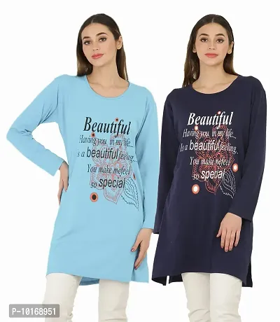 DDASPRATION Women Cotton Long T-Shirt (Pack of 2)-thumb2