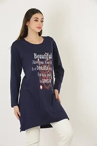 DDASPRATION Women's Printed Long T-Shirt Full Sleeve (BTF,Navy Blue)-thumb2