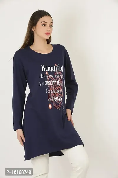 DDASPRATION Women's Printed Long T-Shirt Full Sleeve (BTF,Navy Blue)-thumb3