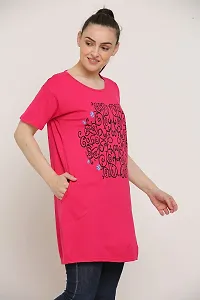 DDASPRATION Women Printed Long T-Shirt (Large, Dark Pink)-thumb1