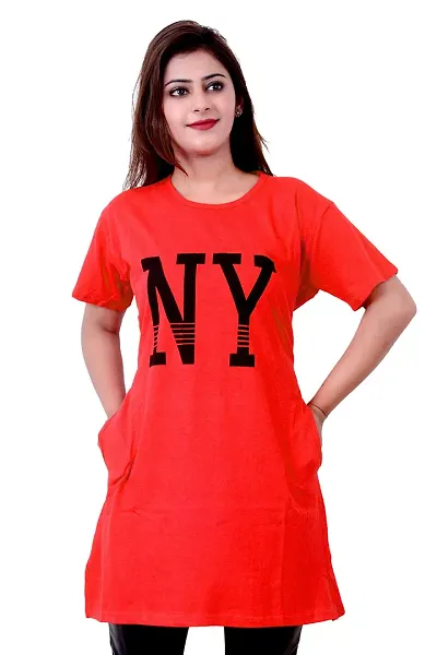 DDASPRATION Women Long T-Shirt (Ny,Red)