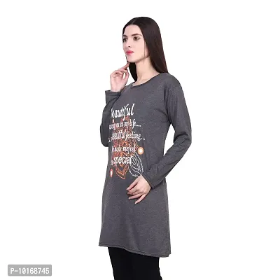 DDASPRATION Women's Printed Long T-Shirt Full Sleeve (BTF,Dark Grey)-thumb3