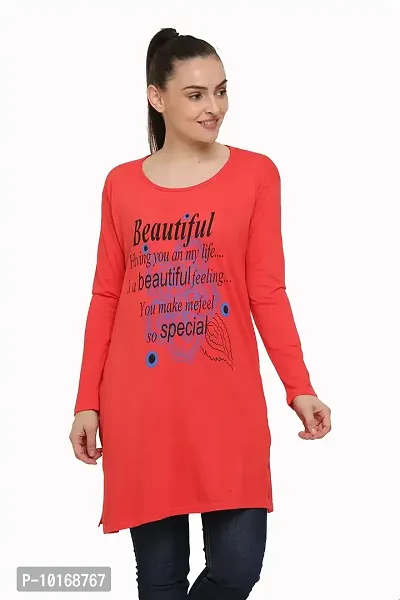 DDASPRATION Women's Printed Long T-Shirt Full Sleeve (BTF,Orange)-thumb1