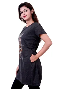 DG STAR Women Printed Pocket Long T-Shirt (X-Large, Dark Grey)-thumb5