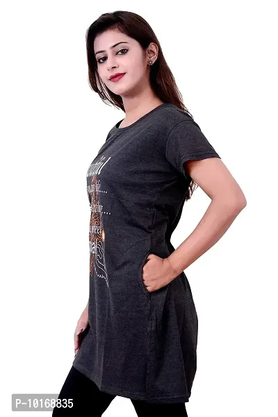 DG STAR Women Printed Pocket Long T-Shirt (X-Large, Dark Grey)-thumb6