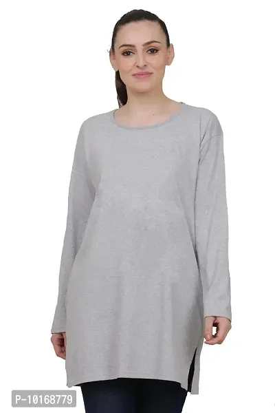 DDASPRATION Women's Cotton Long T-Shirt (Plain,Light Grey)