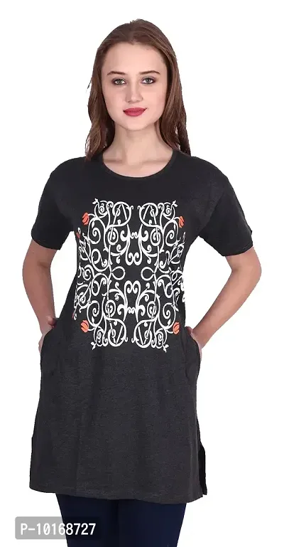 DDASPRATION Women Printed Long T-Shirt (Large, Dark Grey)