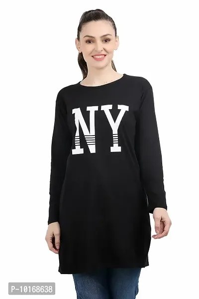 DDASPRATION Women Cotton Full Sleeve Printed Long T-Shirt Black