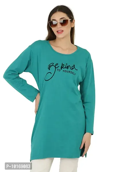 DDASPRATION Women Cotton Long T-Shirt (X-Large, RAMA Green)-thumb1