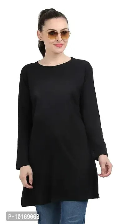DDASPRATION Women's Cotton Long T-Shirt (X-Large, Black)