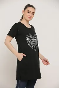 DDASPRATION Women's Printed Pocket Long T-Shirt (Black+Skin)-thumb1