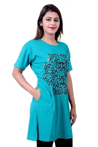 DDASPRATION Women Printed Long T-Shirt (Firozi,Royal Blue)-thumb1