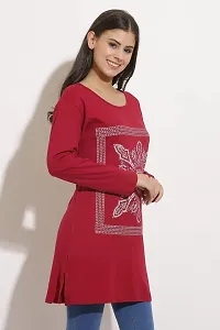 DDASPRATION Women Cotton Long T-Shirt Maroon-thumb2