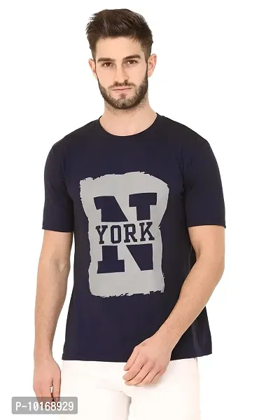 DDASPRATION Men Cotton Printed T-Shirt Navy Blue