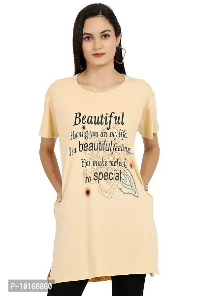 DDASPRATION Women's Printed Pocket Long T-Shirt (BTF,Skin)