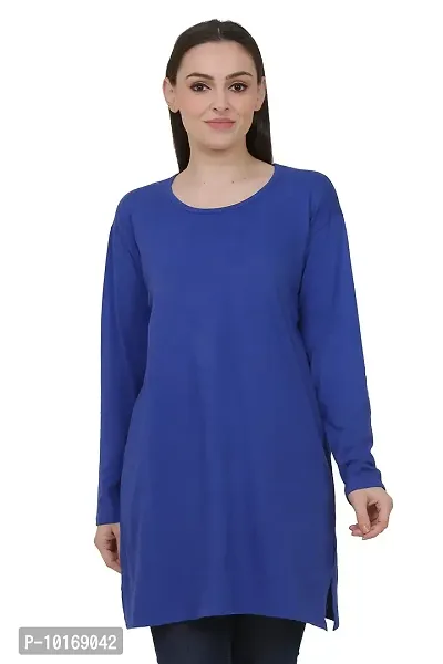 DDASPRATION Women's Cotton Long T-Shirt (Large, Royal Blue)