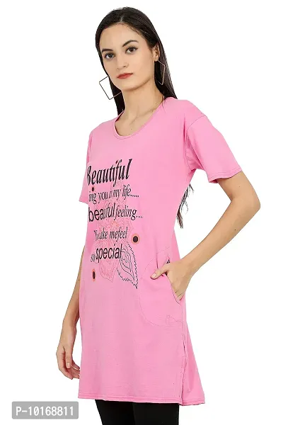 DDASPRATION Women's Printed Pocket Long T-Shirt (BTF,Baby Pink)-thumb3